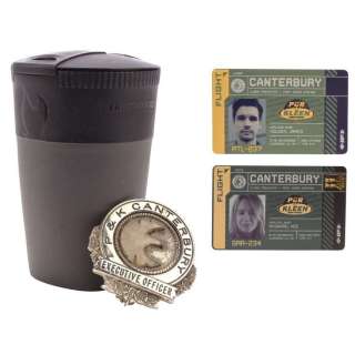 The Expanse - Lot 8 - James Holden‘s (Steven Strait) Canterbury Badge, Executive Officer Badge, and Coffee Cup with Ada Nygaard‘s (Kristin Hager) Canterbury Badge