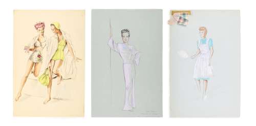 3 Female Costume Sketches by Paula Giokaris | Studio Auctions