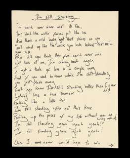 ROCKETMAN - Prototype Double-sided ‘I‘m Still Standing‘ Lyrics Page