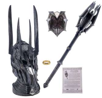 THE LORD OF THE RINGS TRILOGY (2001-2003) - Lot #470: United Cutlery Warhelm of Sauron, The One Ring, and Mace of Sauron Replicas