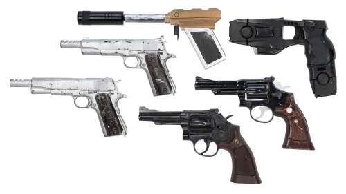 Lot 105 - A Group of 5 Prop Guns and 1 BPO Taser from Sense8. Origina...