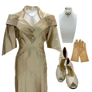 Hello Tomorrow! Elle’s Dagmara Dominczyk Midi Dress, Heels, Gloves, Earrings, Bracelet & Hair Accessory | VIP Fan Auctions