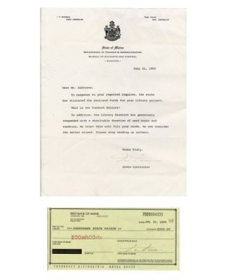 THE SHAWSHANK REDEMPTION (1994) - Lot #333 : Andy Dufresne‘s (Tim Robbins) State of Maine Letter and Check