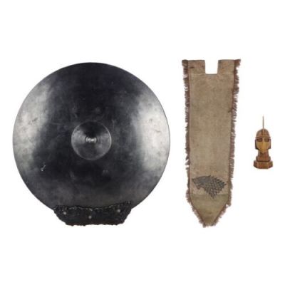 Game of Thrones (T.V. Series, 2011-2019) | Unsullied "The Long Night" Dragonglass Shield, Unsullied Map Marker and House Stark Banner | Propstore