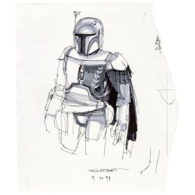 STAR WARS: ATTACK OF THE CLONES (2002) - Lot #343 : Hand-Drawn Jay Shuster Jango Fett (Temuera Morrison) Concept Sketch