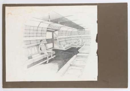 Lot 4440 - Gerry Anderson related - Original artwork on board, pencil, showing a seated room, (possibly for…