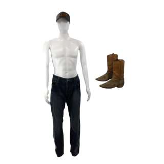 Lot #167: Heels Wild Bill Hancock Chris Bauer Screen Worn Suede Boots, Grazr Trucker Hat & Retro Wrangler Jeans Ch 4 Sc 31,38 Ep 201