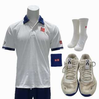 Lot #100: Challengers Art Screen Worn Shirt, Shorts, Wristband, Socks & Sneakers Ch 1 Sc 1 – 83