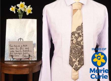 Lot 3042 - STEPHEN FRY A Duchamp shirt 18.5 collar and two ties by Magties worn hosting BBC TV‘s "Q.I" with…