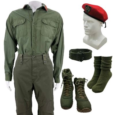 Lot 59: Play Dirty Stunt De La Paz M Screen Worn Button-Up Shirt, Undershirt, Cargo Pants, Belt, Hat, Socks & Boots Ch 1 Sc 199pt2 | VIP Fan Auctions