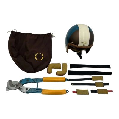 Lot #162: Play Dirty Grofield Screen Used Stunt Chinstraps, Helmet, Pads & Prop Foam Rubber Cutters