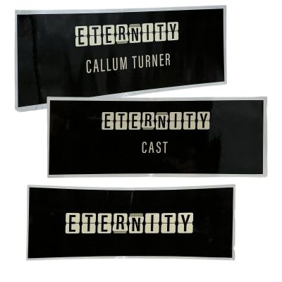 Lot 44: Eternity Luke (Callum Turner) Production Used Callum Turner, Cast & Eternity Chairback Nameplate Set | VIP Fan Auctions