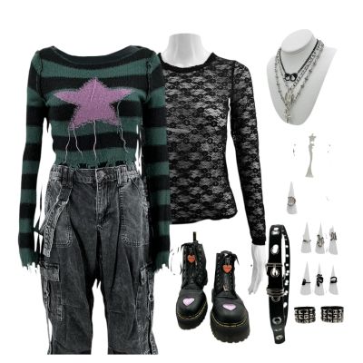 Mercy Britt Raven Screen Worn Sweater, Long Sleeve Lace, Pants, Belt, (3) Necklace, (7) Rings, Bracelet, Earrings & Boots Ch 1 Sc Multiple | VIP Fan Auctions