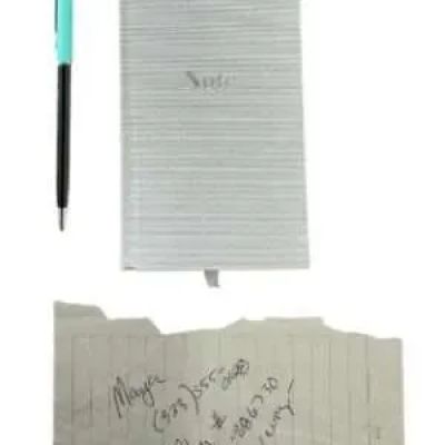 Lot 183: Crime 101 Davis & Maya Screen Used Note & Handheld Notebook W/ Pen | VIP Fan Auctions