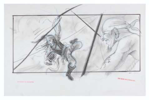 A “Pirates of the Caribbean” Jack Sparrow Storyboard Panel. | Van Eaton Galleries