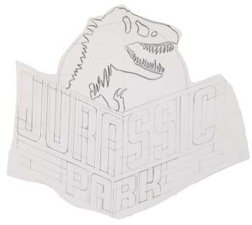 Original ’’Jurassic Park’’ Logo Sketch Created in Development for the 1993 Film -- Drawing Shows a T-Rex Above the Words ’’Jurassic Park’’ | Nate Sanders