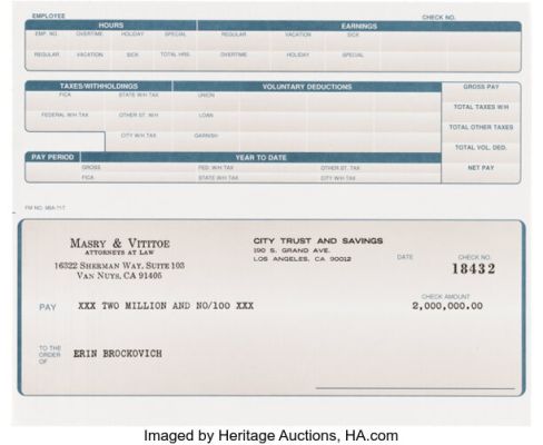 Erin Brockovich (Universal, 2000), Julia Roberts "Erin Brockovich" Two Million Dollar Check.