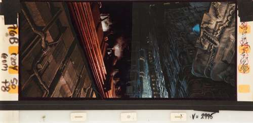 Lot 675 - Frame blowup with original matte painting concepts by Syd Mead from Blade Runner