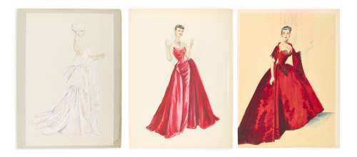 3 Female Costume Sketches by Paula Giokaris | Studio Auctions