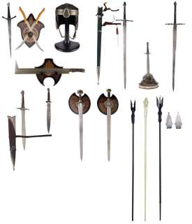 The Lord of the Rings Trilogy (2001-2003) | Collection of 15 United Cutlery Weapon Replicas with One John Rhys-Davies-Autographed Helmet Replica | Propstore