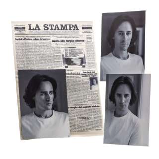 Lot #324 – House of Gucci Tom Ford Reeve Carney Production Used Newspaper Article & Headshot Photos Sc 135