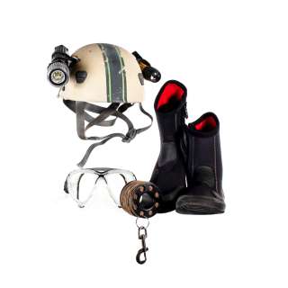 Thirteen Lives Dr Harry Harris Screen Used Stunt Double Helmet Goggles Spools Of String & Wetsuit Boots | VIP Fan Auctions