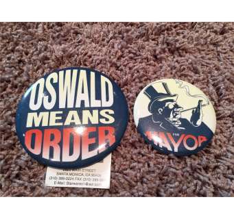 Lot of (2) Prop Oswald for Mayor Buttons from "Batman Returns" | Piece of the Past