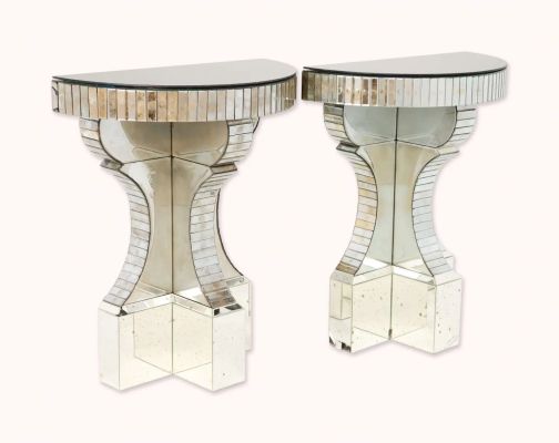 And Just Like That… | Seema’s Mirrored Demilune Console Tables | Julien’s