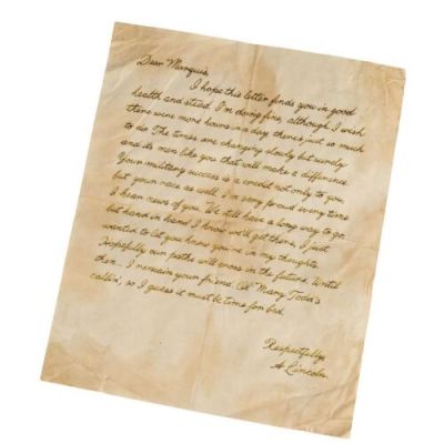 THE HATEFUL EIGHT (2015) - Lot #155 : Major Marquis Warren‘s (Samuel L. Jackson) Production-Made Distressed Letter from Abraham Lincoln