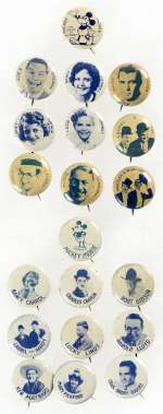 MOVIE STARS TWO 1930s BUTTON SETS INCLUDING TWO EARLY 1930s MICKEY MOUSE. | Hake’s