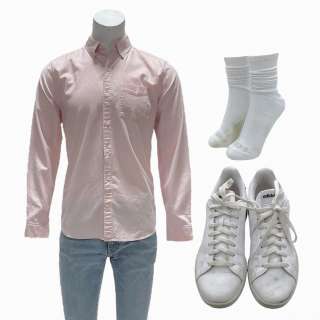 Lot #87: Challengers Art Screen Worn Button-Up Shirt, Jeans, Socks & Sneakers Ch 8 & 9 Sc 17 – 22