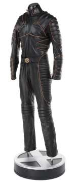 Lot 191 - Hugh Jackman ‘Wolverine‘ black leather battle suit on full-size display base from X-Men.