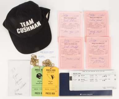 Lot 1441 - Tom Cruise ‘Jerry Maguire‘ original cap, business card, flight tickets and more from Jerry Maguire.