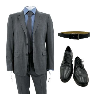 Mythic Quest David Brittlesbee (David Hornsby) Screen Worn Business Suit, Shirt, Tie, Belt & Dress Shoes Ch 2 Sc Multiple Ep 407 | VIP Fan Auctions