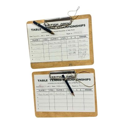 Lot 12: Marty Supreme Marty Mauser Production Used (2) British Open Match Cards W/ Clipboards | VIP Fan Auctions