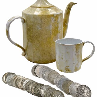 Lot 16: Wuthering Heights Cathy (Margot Robbie) Screen Used Cup, Teapot & Currency | VIP Fan Auctions