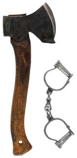 Christoph Waltz "Col. Hans Landa" Handcuffs and Brad Pitt "Lt. Aldo Raine" Tomahawk from Inglourious Basterds - Studio Auctions COA, MEARS Authentic