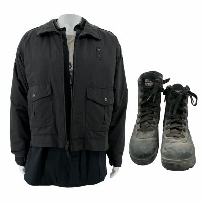 Lot 68: Onslaught Kovacks Screen Worn Stunt Jacket, (2) Shirts & Boots | VIP Fan Auctions