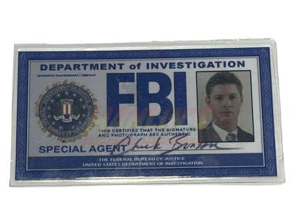 Lot 180 - Supernatural (2005 - 2020) - Dean (Jensen Ackles) Chuck Bronson Hero FBI ID