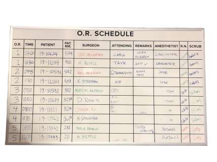 O.R. Schedule whiteboard nurses station from "The Good Doctor" show - approx. 5ft x 3ft | Direct Liquidation
