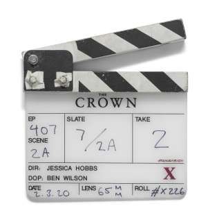 A clapper board used in the production of the fourth season of The Crown Season 4, Episode 7, ’The Hereditary Principle’ | Bonhams
