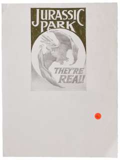 Original ’’Jurassic Park’’ Sketch Created in Development for the 1993 Film -- Drawing Shows a Fearsome Pterodactyl Over the Words ’’They’re Real!’’ | Nate Sanders