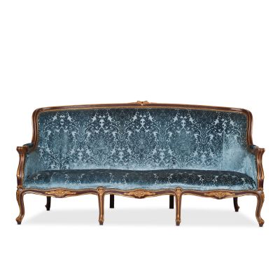 Lot 26 - A Louis XV style stained and painted beech framed sofaAcquired for Season 2, for the Paris Apartment set | Bonhams