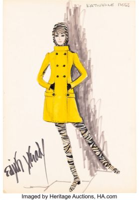 Games (Universal, 1967), Katharine Ross "Jennifer Montgomery" Concept Costume Sketch by Edith Head.