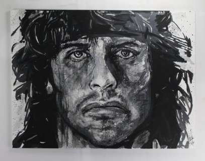 John Rambo - Sylvester Stallone - Handpainted and signed painting by artist Vincent Mink. | Catawiki