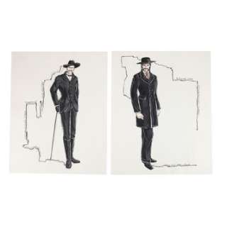 TOMBSTONE (1993) - Lot 1467 - Joseph A. Porro Hand-drawn Doc Holliday (Val Kilmer) and Morgan Earp (Bill Paxton) Costume Designs