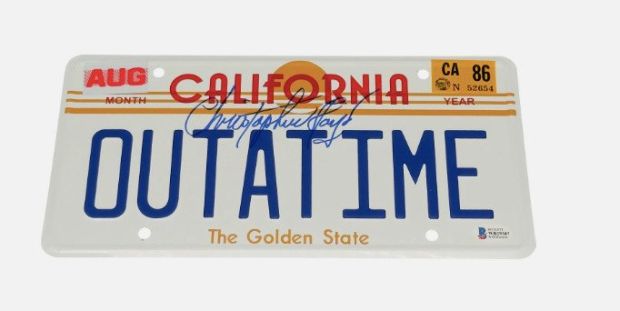 Back to the Future - Christopher Lloyd "Back to the Future" License Plate - Beckett COA