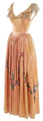 Lot 372 - Gene Tierney "Miranda Wells" pink satin period dress designed by Rene Hubert made for Dragonwyck.