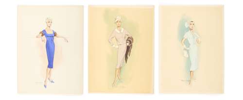 3 Female Costume Sketches by Paula Giokaris | Studio Auctions