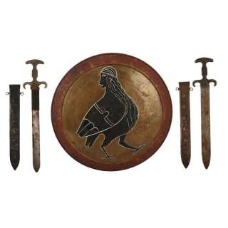 JASON AND THE ARGONAUTS (1963) - Lot #161 : Argonaut SFX Retractable Sword, Argonaut Hero Metal Sword with Scabbard and Polydeuces‘ (John Crawford) Shield